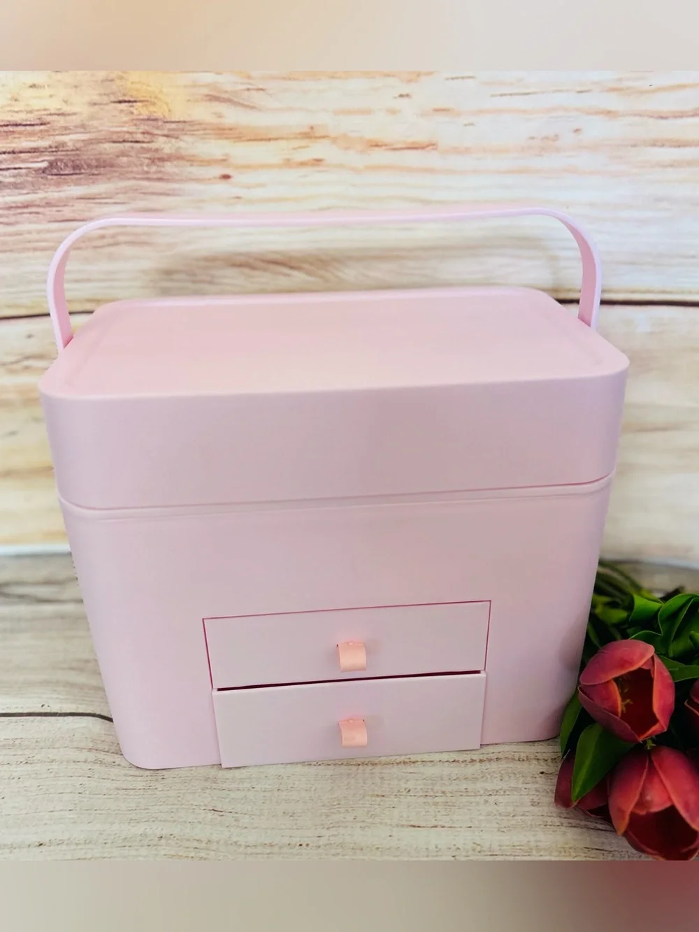Light Pink Portable Makeup Cosmetic Storage Box NEW